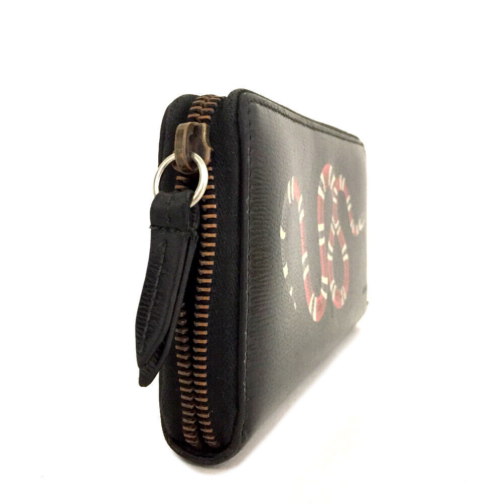 Gucci King Snake Printed Black Leather #75396G15 - Picture 3 of 8